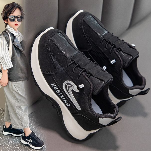 Spring And Autumn 2026 New Model Boys' Sports Shoes, Leather Waterproof, Non-Slip Running Shoes For Older Children,_vogvips.com