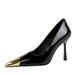 Women S Pointed Toe High Heels Glossy Patent Leather Stiletto Pumps With Metallic Accents For Evening Parties_vogvips.com