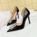 638-K58 Style Banquet Women's Shoes, Super High Thin Heels, Patent Leather, Shallow Mouth, Pointed Square Rhinestone_vogvips.com