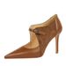 9783-1 Style Heels, Slim Heel, Suede, Pointed Patchwork, Hollowed Out Deep Cut S, Single Shoe, High Heeled Women's_vogvips.com