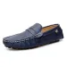 Men Olive Green Penny Loafers Shock Absorption Slip On Driving Shoes With White Stitching And Gold Accent_vogvips.com
