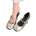 Silver Mary Jane Shallow Mouth Single Shoes For Women 2024 New Korean Style French Chic Flat Soft Sole Slip-On Loafers_vogvips.com