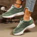 Women's Retro Green Minimalist Suede Patchwork Sneakers With Chunky White Sole For Daily Wear_vogvips.com
