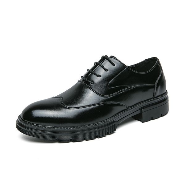 Formal Platform Elevating Leather Shoes Men's Lace-up Groom Wedding Shoes_vogvips.com