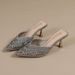 Summer New Petite Women's Rhinestone Mid Heel Slippers Closed Toe With Stiletto Heels Pointed Toes Fashionable Half Slippers_vogvips.com