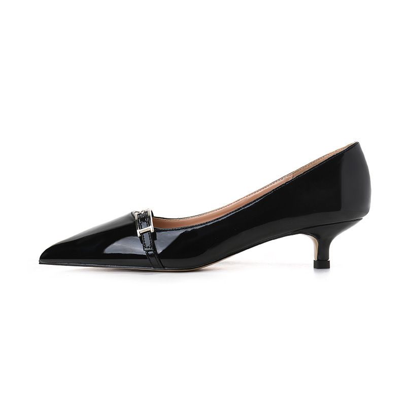Women's Nude Patent Leather Pointed Toe High Heels Stiletto Low Heel Work Shoes Professional Glossy Medium Heel_vogvips.com