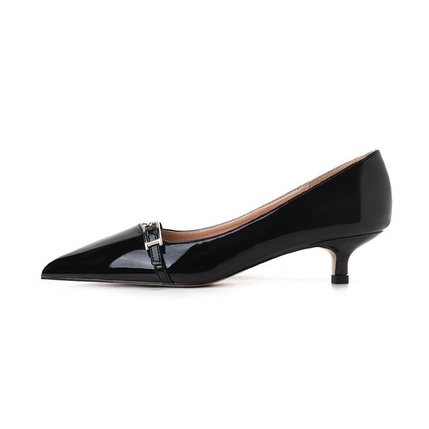 Women's Nude Patent Leather Pointed Toe High Heels Stiletto Low Heel Work Shoes Professional Glossy Medium Heel_vogvips.com