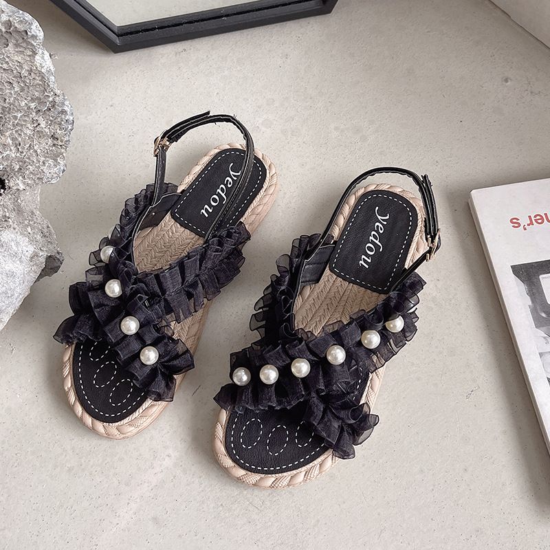 French Niche Premium Sandals Ladies Fairy Style Flat Roman Vacation Beach Shoes_vogvips.com