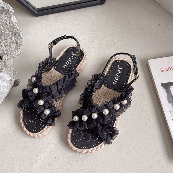French Niche Premium Sandals Ladies Fairy Style Flat Roman Vacation Beach Shoes_vogvips.com