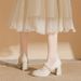 Women's Shoes Classic Elegant Elegant Square-Toe Satin Bridal Heels With Pearl Accents Comfortable Chunky Heel Wedding Shoes For Bride & Bridesmaids_vogvips.com