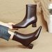 High Heel Short Boots For Women Spring And Autumn Single Boots 2025 New Small Square Toe Chunky Heel Slim Boots Brown French Mid-C_vogvips.com