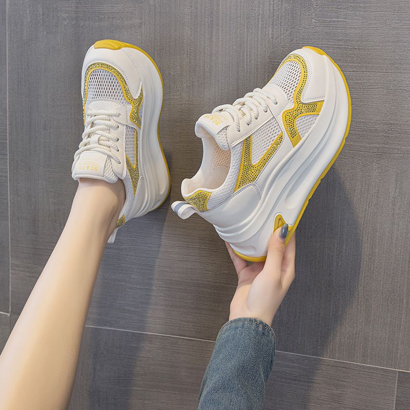 Thick-soled Transparent Net Little White Shoes Women's Single Net Casual And Light Versatile Small Fragrant Wind Sports Dad Shoes_vogvips.com