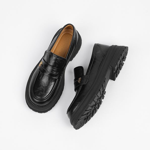 Women's Thick-Soled Loafers Spring 2025 New Genuine Soft Bottom Chunky Heel Lazy Slip-on Single-Layer British Style_vogvips.com