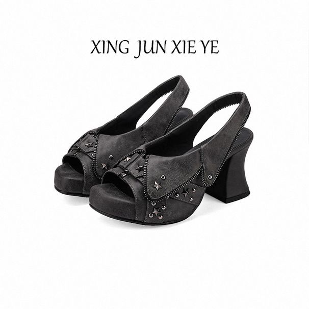 Women's Punk Wasteland Style Platform Sandals Open Toe High Heels Waterproof Retro One Strap Summer_vogvips.com