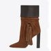 European And American Hot-Selling Tassel Color-Block Chunky High Heel Short Autumn Winter Handmade Women's Pointed Toe_vogvips.com