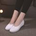 Women's Shoes Brand Women's Black And White Wedge Heel Soft Sole Cowhide Sole Beauty Shoes Flat Spring And Summer Breathable White Shoes Nurse Shoes_vogvips.com