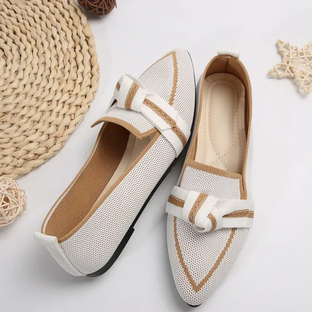 Large Size Women's Flat 2023 Fashionable Fly Woven One Foot Butterfly Bow Casual Breathable Commuting Single Shoes_vogvips.com