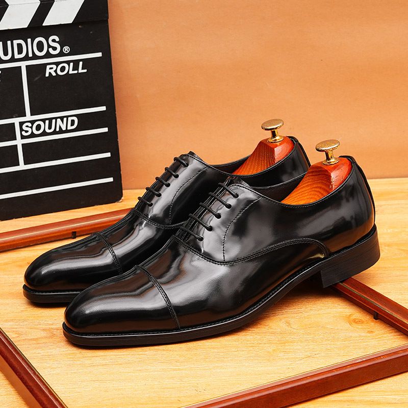 Internet Celebrity Patent Glossy Formal Business Pointed Toe Genuine Leather Oxford British Style Wedding Men's_vogvips.com