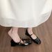 Vintage Hepburn Style Single Shoes Women's Summer Thick Heel With Shallow Mouth French Mary Jane Shoes_vogvips.com