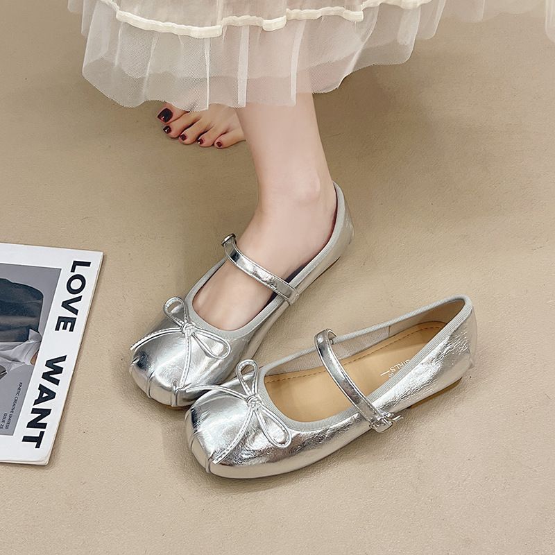 French Fairy Style Bow Shallow Mouth Single Shoes Female Spring And Summer Soft-soled Ballet Small Single Shoes Female_vogvips.com