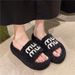 Seasonal New Internet Celebrity Letter Hairy Slippers For Women, Comfortable Outerwear, Open Toed One Word Large Cotton Slippers For Women_vogvips.com