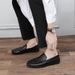 Euro Step Black White Men's Versatile Slip-On High-End Leather Shoes Trendy Loafers Lazy_vogvips.com