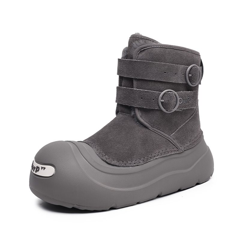 Buffny Unisex Winter Snow Boots With Thick Fur Lining, Non-Slip Rubber Sole & Platform Design For Couples (Khaki/Grey)_vogvips.com