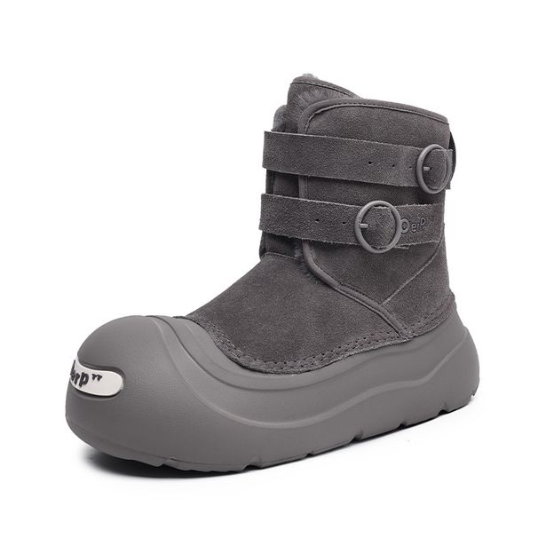 Buffny Unisex Winter Snow Boots With Thick Fur Lining, Non-Slip Rubber Sole & Platform Design For Couples (Khaki/Grey)_vogvips.com