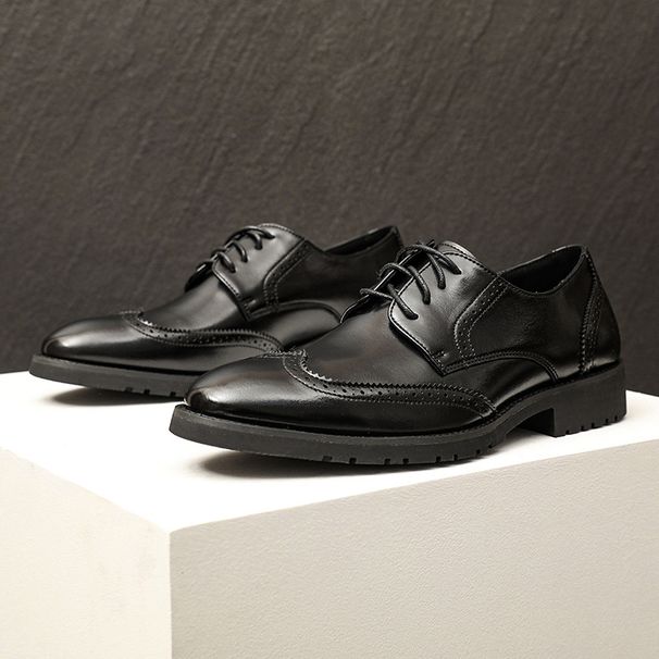 Euro Step Men's Business Formal Brogue British Style Leather Height Increasing Wedding Groom Shoes Breathable Non-Slip_vogvips.com