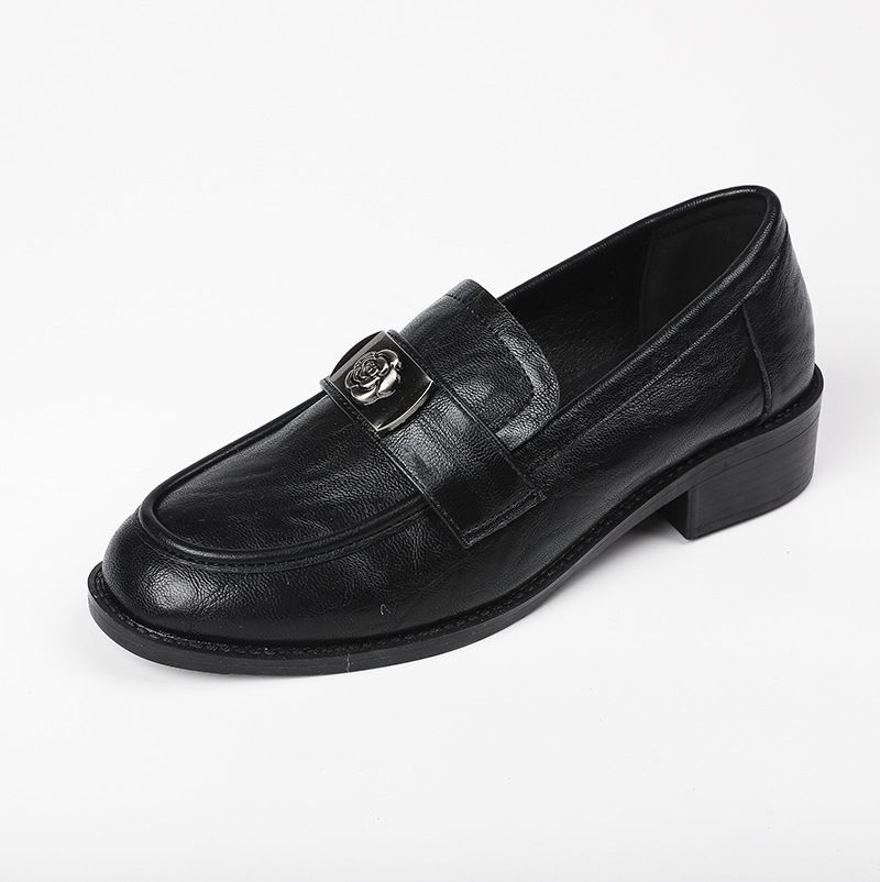 2026 New New In Stock: Women's Thick-Soled Loafers, Genuine Leather Shoes, Slip-On Shoes With Chunky Heels And Metal Buckle_vogvips.com