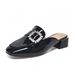 Women’s Shoes Summer New Thick Heel Square Head Diamond Sandals Cow Patent Leather Lazy Slippers_vogvips.com
