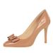 Bow Stiletto High Heels Women's French Patent Leather Glossy Pointed Single Shoes Women_vogvips.com