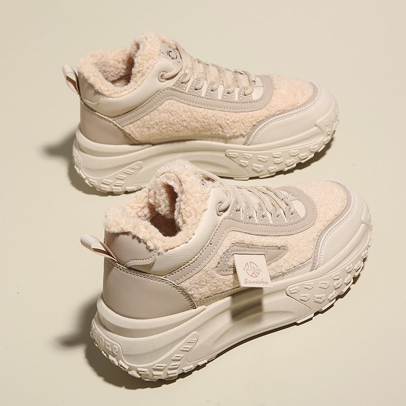 Fleece High-top Dad Shoes Female Student High-top Thick-soled Casual Warm_vogvips.com