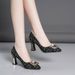 Women's Low Cut Pointed Toe Chunky Heeled Professional Work Shoes Rhinestone Decorated plus Size Autumn Export Style Dress Footwear for Petite Ladies_vogvips.com