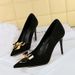 9511-K68 European And American Style Party Heels Stiletto Shallow Pointed Suede Bow Metal Buckle High Heel Pumps_vogvips.com