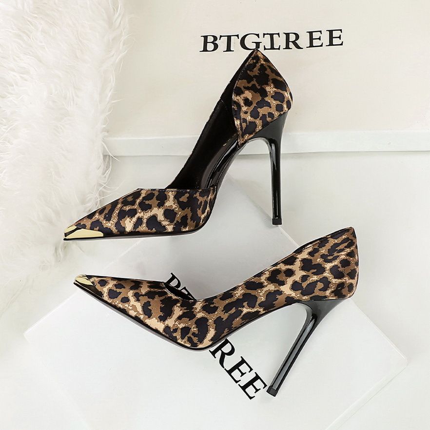 Women's Shoes Exquisitely Sexy Leopard Print High Heels For Women, Versatile Stilettos With Open Sides And Metal Pointed Toe, Elegant Single Shoes_vogvips.com