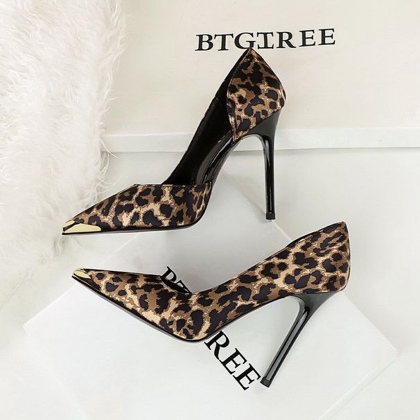 Women's Shoes Exquisitely Sexy Leopard Print High Heels For Women, Versatile Stilettos With Open Sides And Metal Pointed Toe, Elegant Single Shoes_vogvips.com