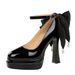 8326-H100M European And American Style Ultra-high Heel Double Platform Patent Leather Single-strap Shoes With Large Bow_vogvips.com