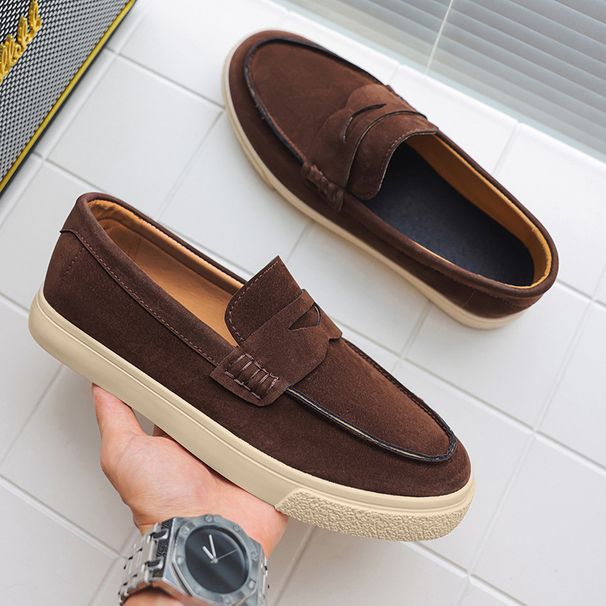 SHLIANG New Suede Leather Men's Loafers Cow Suede Slip On Flats Handmade Male Casual Shoes Leisure Walk Moccasins Outdoor Business Shoes Y0634_vogvips.com