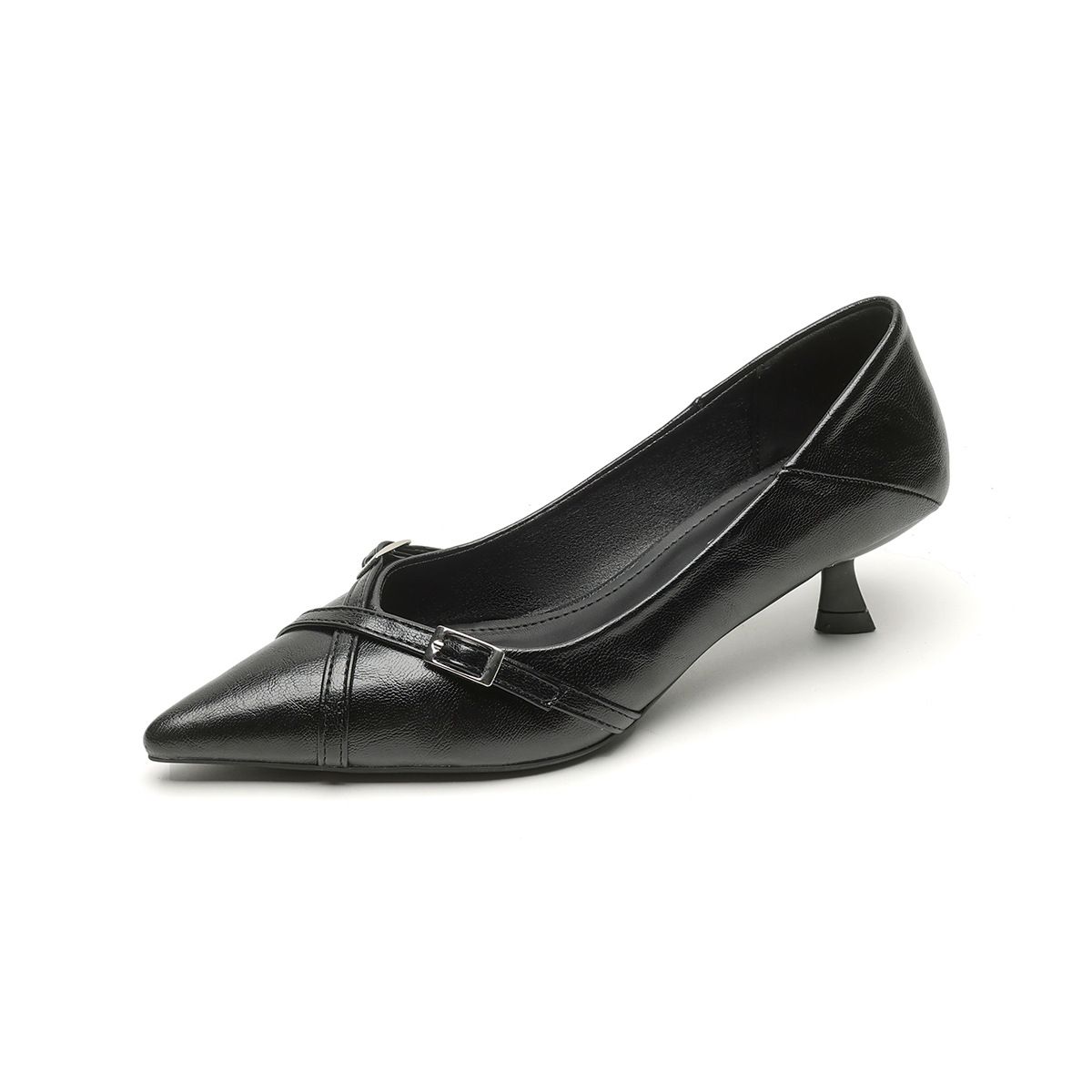 Pointed Single Shoes Women's Thin Heel Niche Design Cat Heel Cross Belt Shallow Mouth High Heels Soft Sole_vogvips.com