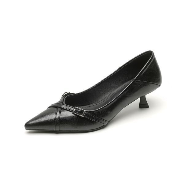 Pointed Single Shoes Women's Thin Heel Niche Design Cat Heel Cross Belt Shallow Mouth High Heels Soft Sole_vogvips.com
