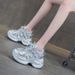 Dad Shoes Women's Thick-soled Inner Height Increase Casual Versatile Color Matching Rhinestone Mesh Sports Women's Shoes_vogvips.com