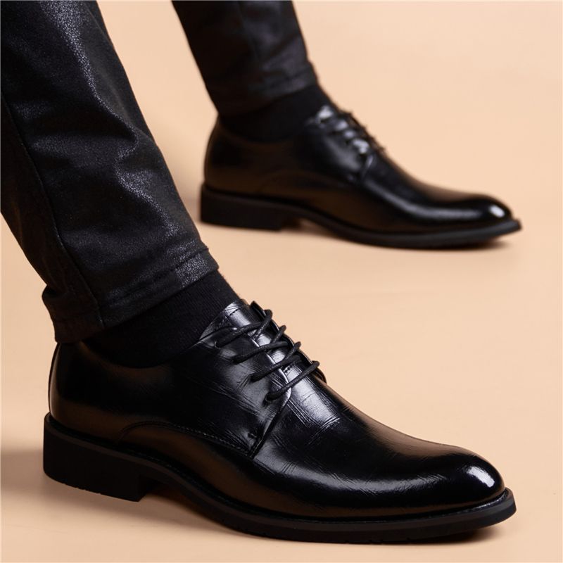 European Warm Series Black For Men Formal Business Casual Genuine Leather British Style Soft Sole Autumn Winter Height Increasing Pointed Toe_vogvips.com