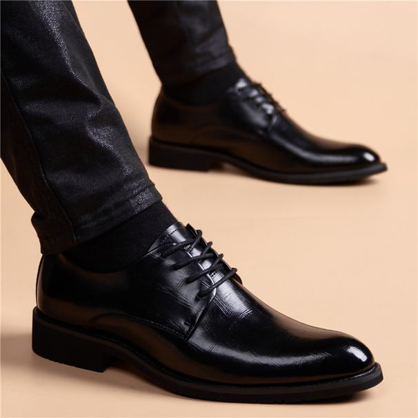 European Warm Series Black For Men Formal Business Casual Genuine Leather British Style Soft Sole Autumn Winter Height Increasing Pointed Toe_vogvips.com