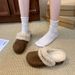 Vintage Closed-Toe Two-Way Casual Thick-Soled Furry For Women Autumn Winter New Lazy Slip-On Cotton Slippers_vogvips.com