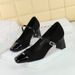 5296 Korean Style Fashionable Women's Shoes, Thick Mid Heel, Shallow Mouth Splicing, Square Toe, Straight Cut With_vogvips.com