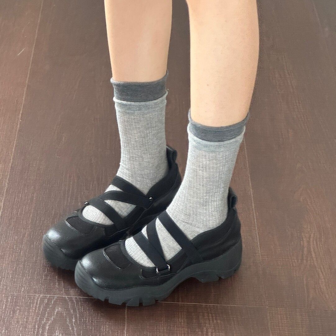 Retro Lightweight Sports Casual For Women Cross Straps, Round Toe, Suede, Thick Sole, Comfortable Mary Jane Shoes With_vogvips.com