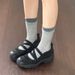 Retro Lightweight Sports Casual For Women Cross Straps, Round Toe, Suede, Thick Sole, Comfortable Mary Jane Shoes With_vogvips.com