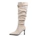 Cowhide Version~ Genuine Leather High Heel Pointed Toe Over-the-Knee Long Women Suede Riding Belt Buckle Ruched Slouch_vogvips.com