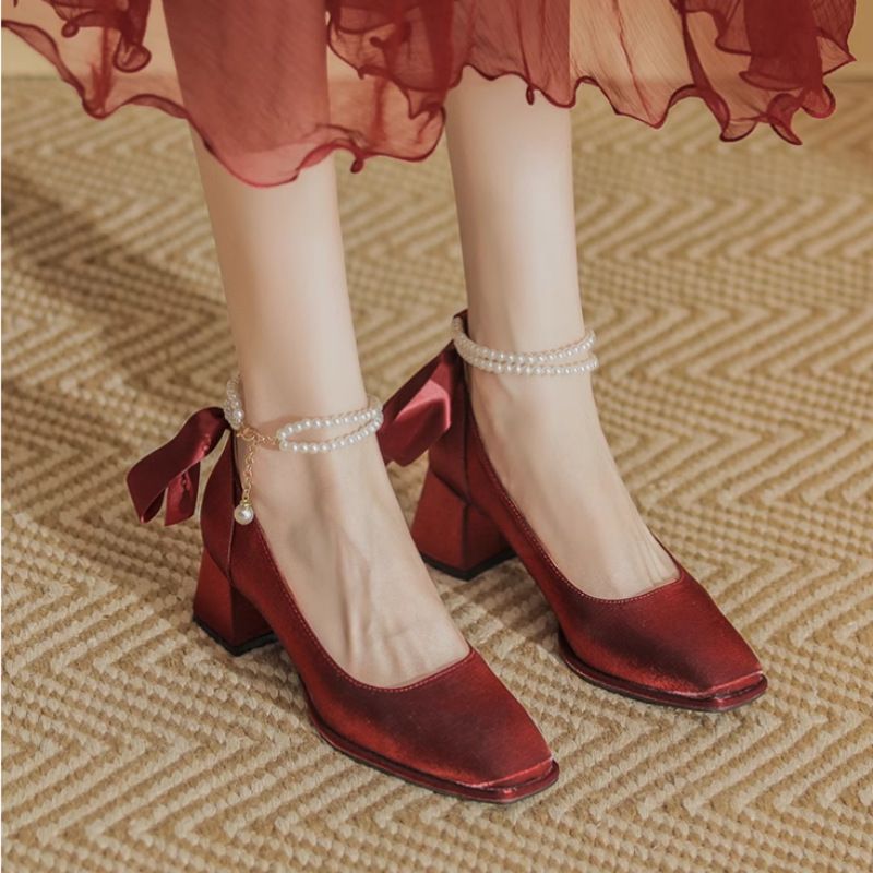 Chunky Heel Wedding Women High Heels Bride 2025 Spring New Mary Jane Women's Square Toe Single Shoes_vogvips.com